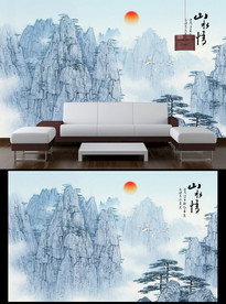 山水仙鹤背景墙