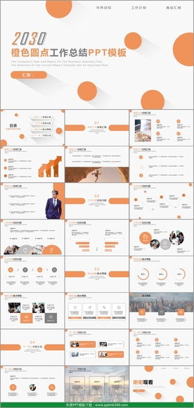 简洁橙色圆点PPT模板