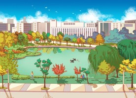 手绘安徽鸭子湖素材美景