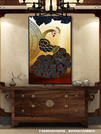 铂金孔雀玄关装饰画