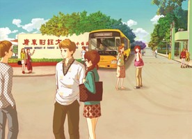 手绘广东财经大学校门美景素材