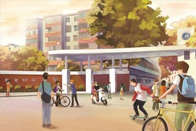 手绘广财美景广东财经大学校素材