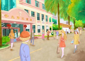 手绘广东海洋大学校园素材