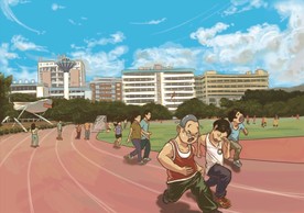 手绘名牌大学校园跑道素材