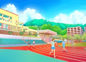 手绘潮州韩师东宛田径场素材