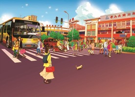 手绘湖北城市商业街素材