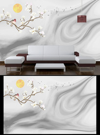 山水花鸟背景墙