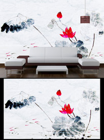 水墨荷花背景墙