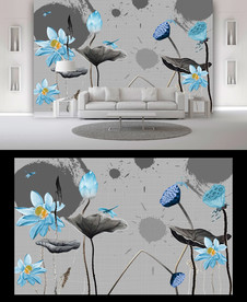 素雅荷花电视背景墙