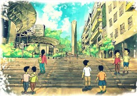 手绘华农百年古建筑合层高清素材