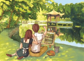 手绘华中科技醉晚亭素材