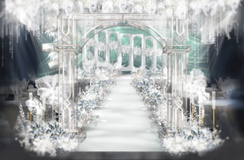 白色羽毛梦幻屏风圆环婚礼效果图