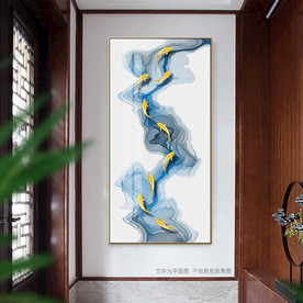 新中式禅意抽象九鱼图玄关装饰画