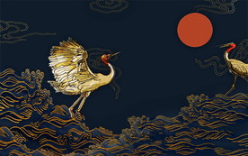 祥云飞鹤中国风背景墙
