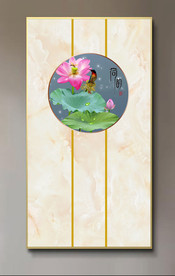 原创玄关荷花翠鸟装饰画壁画