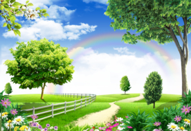 蓝天彩虹森林风景装饰画