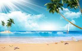 蓝天白云海滩海景背景装饰画图片