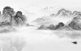 灰色大气山水画 TIF分层