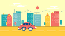 矢量清新城市道路汽车建筑插画