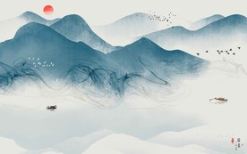 中国风禅意意境山水画