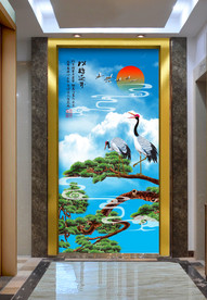 原创玄关松树仙鹤松鹤延年装饰画