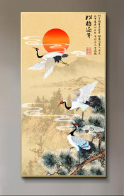 原创玄关松鹤延年装饰画壁画