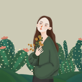 森系少女抱花插画