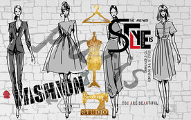 个性砖墙女装服装店背景墙