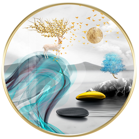 麋鹿发财树山水装饰画