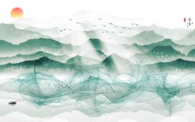 中国风禅意意境山水画图片