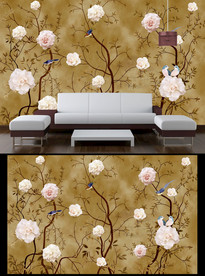 工笔花鸟背景墙