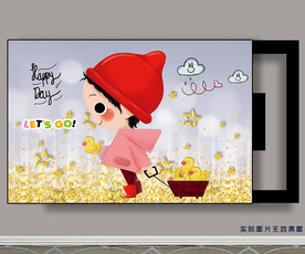 可爱女孩金色星星电表箱装饰画