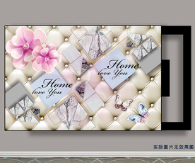 欧式软包浮雕花朵电表箱装饰画