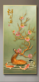 原创玄关梅花鹿鲤鱼吉祥有鱼装饰