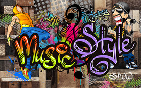 个性木板英文涂鸦音乐工装背景墙