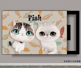 可爱猫咪小鱼电表箱装饰画