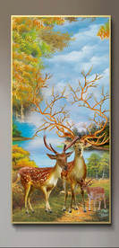 原创玄关油画梅花鹿装饰画背景墙
