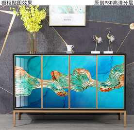 现代轻奢风玄关柜装饰画