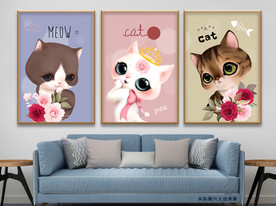 可爱卡通猫咪萌宠无框画