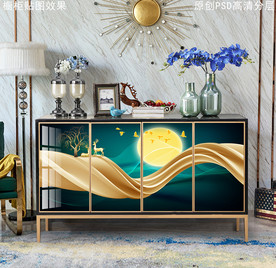 现代轻奢风玄关柜装饰画