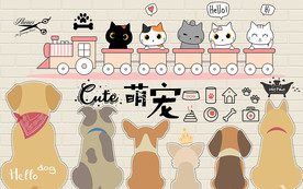 可爱卡通猫猫狗狗宠物背景墙