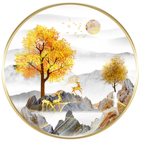 发财树山麋鹿装饰画