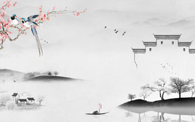 徽派山水画灰色画 TIF分层