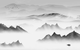 中式山水画风景画 TIF分层