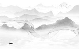 最新山水画灰色画 TIF分层