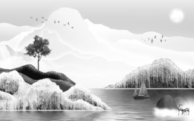 大气山水画灰色画 TIF分层