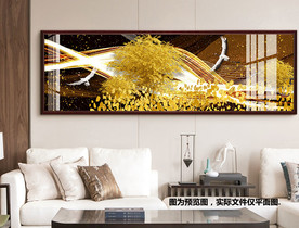 新中式卧室仙鹤床头横幅装饰画