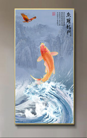 原创手绘鲤鱼雄鹰鱼跃龙门装饰画