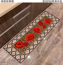 复古花卉欧式田园厨房地垫