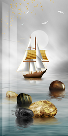 石来运转帆船装饰画